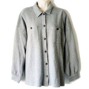 Madewell Fleece Button Down Shirt XL Ribbed Knit Sweatshirt Gray